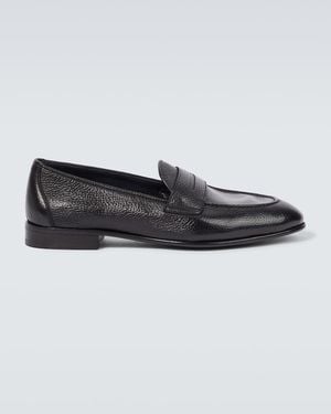 Brioni Appia Grained Leather Penny Loafers - Black