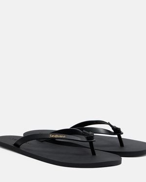 Saint Laurent Pool Leather Thong Sandals - Black