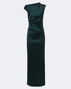 Max Mara Ruched Embellished Satin Gown - Green