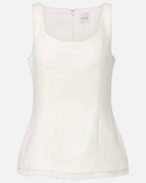 Posse Effi Scalloped Linen Tank Top - White