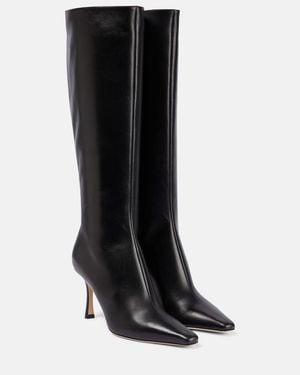 Jimmy Choo Agathe 85 Point-toe Knee-high Leather Boots - Black