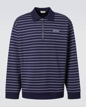 Miu Miu Striped Cotton Polo Jumper - Blue