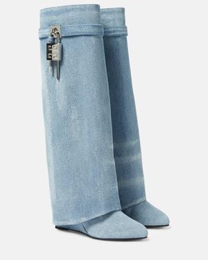 Givenchy Stiefel Shark Lock Aus Denim - Blau