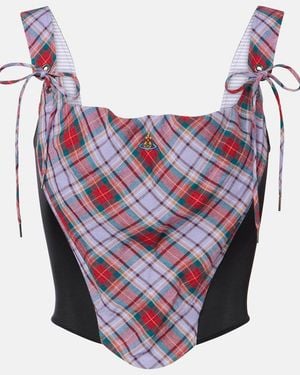 Vivienne Westwood Puppy Tartan Linen And Mesh Bustier Top - Pink