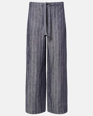Max Mara Cresta Pinstripe Linen Wide-Leg Trousers - Blue