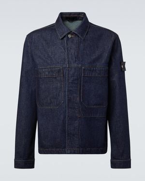Stone Island Dark Denim Jacket With Classic Collar - Blue