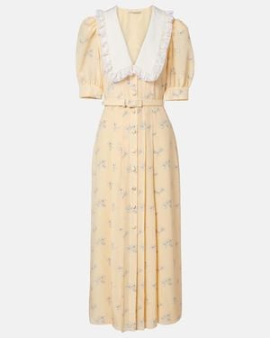 Alessandra Rich Lace-Trimmed Floral Silk Shirt Dress - Metallic