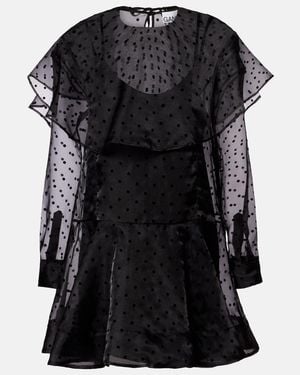 Ganni Polka-Dot Organza Minidress - Black