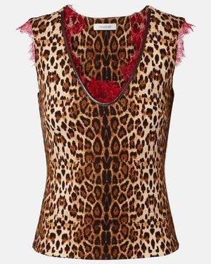 JACQUES WEI Lace-Trimmed Leopard-Print Top - Brown