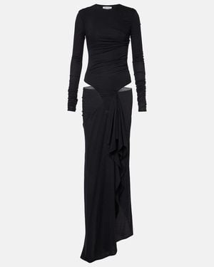 The Attico Draped Cutout Semi-Sheer Maxi Dress - Black