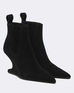 Rick Owens Cantilever Suede Wedge Boots - Black