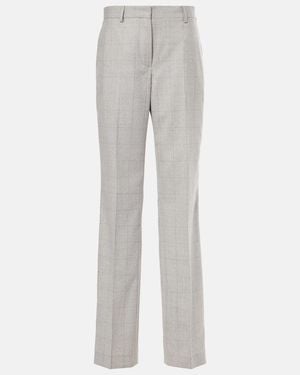 Dries Van Noten Checked Wool Straight Trousers - Grey