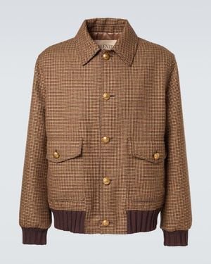 Valentino Houndstooth Virgin Wool Bomber Jacket - Brown