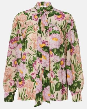 Chloé Pussy-Bow Floral-Print Silk-Voile Shirt - Multicolour