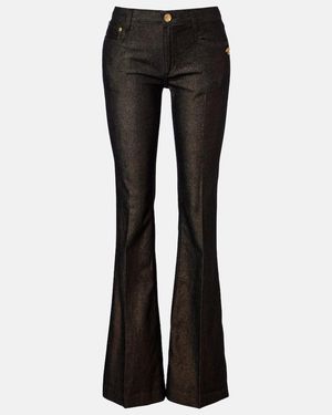 Pantalon En Denim Pailleté Noir à Fleurs Roberto Cavalli - Taille 55, Occasion Excellent état