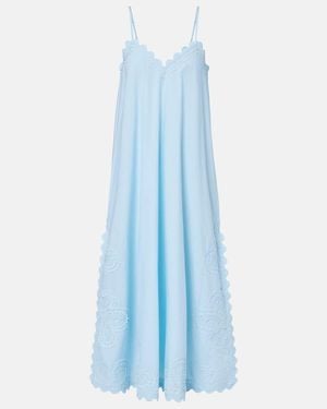 Juliet Dunn Embroidered Scalloped Cotton Midi Dress - Blue
