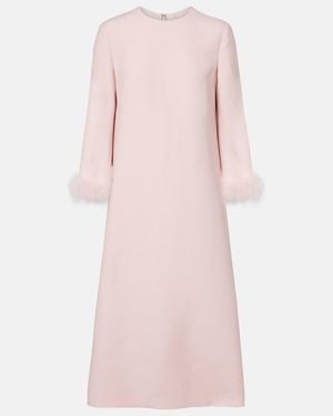 Valentino Crepe Couture Feather-Trimmed Midi Dress - Pink