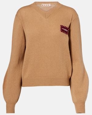 Marni Cashmere Knit Jumper With V-Neckline - Natural
