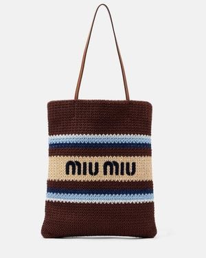 Miu Miu Striped Raffia-Effect Shopper - Multicolour