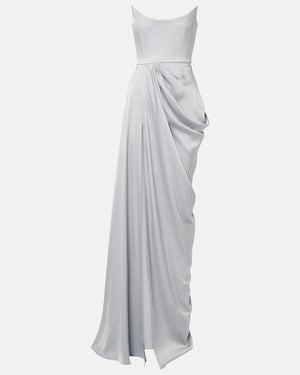 Alex Perry Draped Satin Crepe Bustier Gown - White
