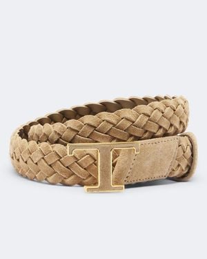 Tod's T Timeless Braided Suede Belt - Natural