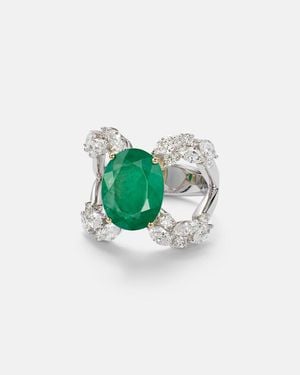 YEPREM Ring Aus 18Kt Weissgold Mit Diamanten Und Smaragd - Grün