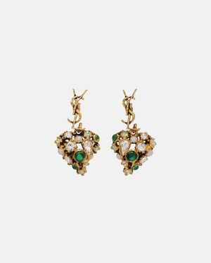 Saint Laurent Orecchini Pendenti Cassandre Con Cristalli - Metallizzato