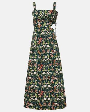 Agua Bendita Verano Cutout Floral Cotton Midi Dress - Green