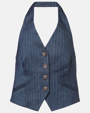 Veronica Beard Arabella Pinstripe Linen-Blend Vest - Blue
