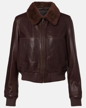 Nili Lotan Shearling-Trimmed Leather Jacket - Brown
