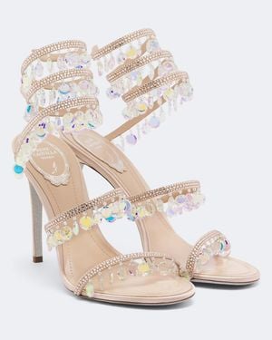 Rene Caovilla Verzierte Sandalen Chandelier Aus Satin - Weiß