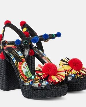 Dolce & Gabbana 105 Embellished Raffia Sandals - Red