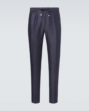 Etro Linen Slim Trousers - Blue