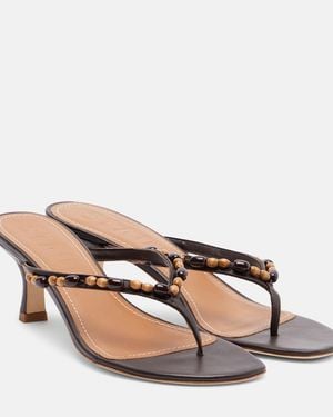 STAUD Freja Beaded Leather Thong Sandals - Brown