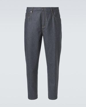 Brunello Cucinelli Virgin Wool Flannel Straight Trousers - Grey
