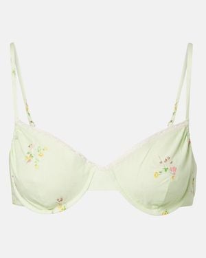 Prada Floral Lace-Trimmed Cotton Bra Top - Natural