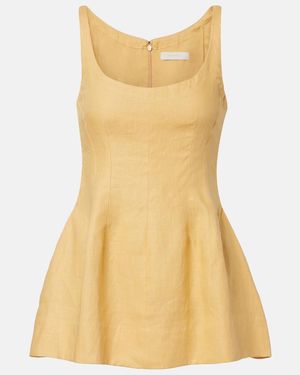 Faithfull the Brand Syna Peplum Linen Top - Yellow