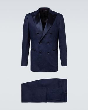 Brunello Cucinelli Double-Breasted Linen Tuxedo - Blue