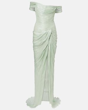 Marmar Halim Draped Off-Shoulder Corset Gown - Green