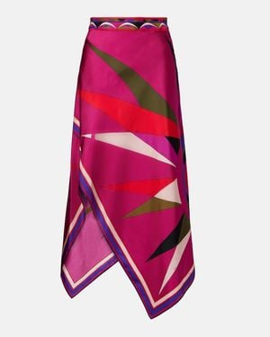 PUCCI Hawaii Asymmetric Silk Satin Midi Skirt - Pink