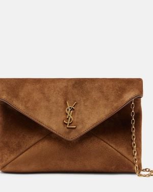 Saint Laurent Cassandre Small Suede Pouch - Brown