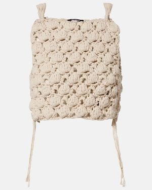 Balmain Crochet Cotton Crop Top - Natural