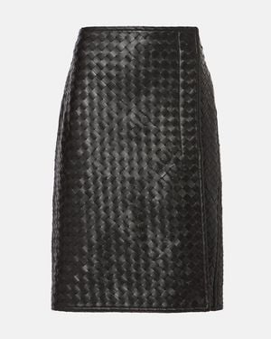 Bottega Veneta Intrecciato Leather Midi Skirt - Black
