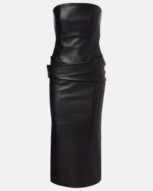 Alex Perry Strapless Leather Midi Dress - Black