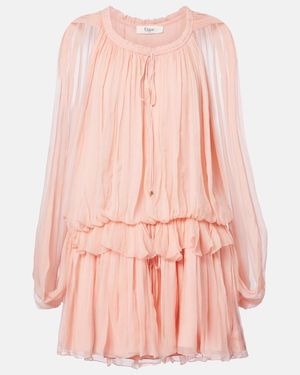 Chloé Caped Ruffled Silk Muslin Minidress - Pink