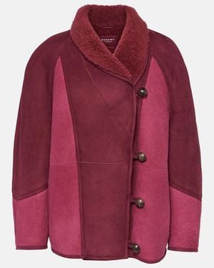 Isabel Marant Abeni Shearling-Lined Suede Jacket - Red