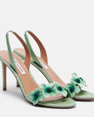 Aquazzura Passionflower Beaded Raffia Slingback Sandals - Green