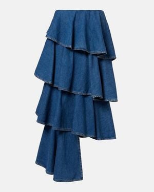 Alaïa Denim Skirt With Ruffles - Blue