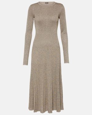 JOSEPH Pleated Lurex Midi Dress - Natural