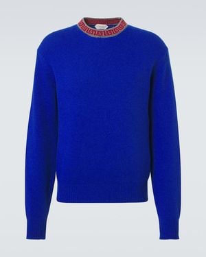 Versace Pullover Greca Border Aus Wolle Und Kaschmir - Blau